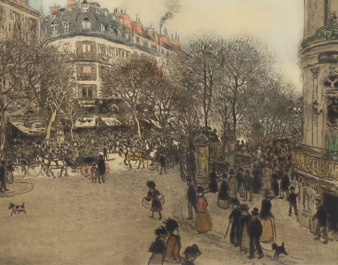 Jean-François Raffaëlli (French, 1850-1924), 'Le Boulevard des Italiens', colour etching, drypoint and aquatint, 45 x 56cm